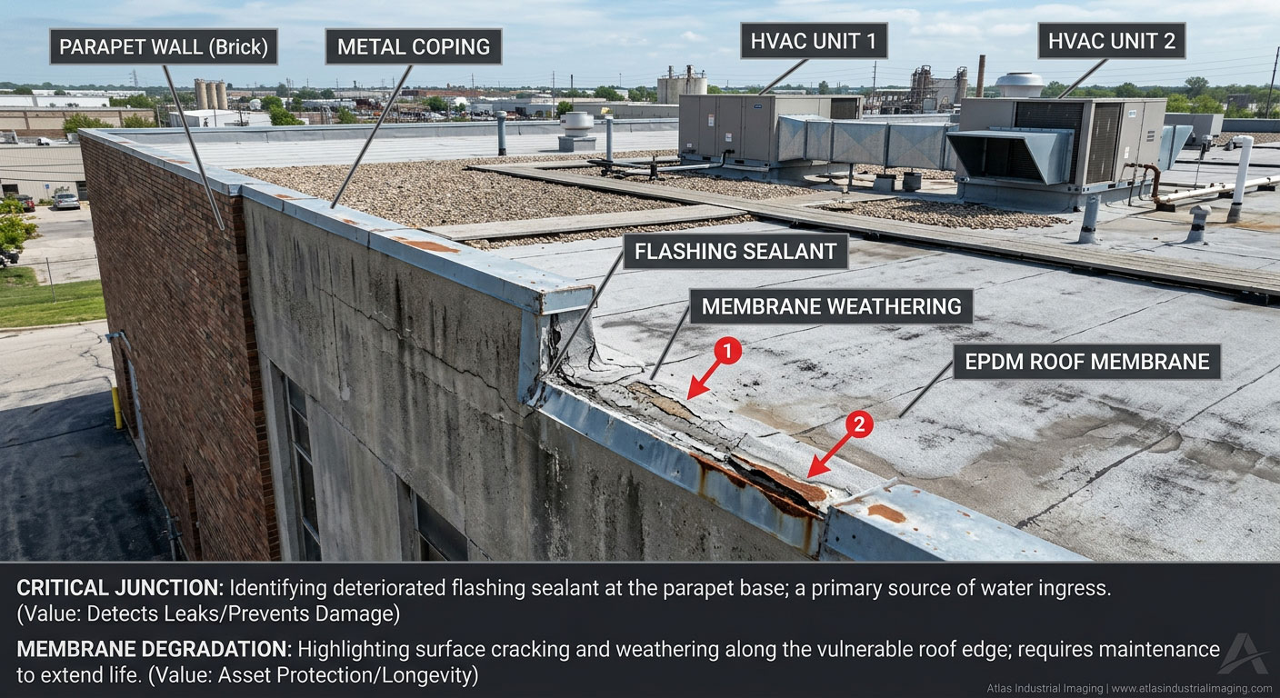 warehouse roof drone inspection champaign large flat roof context