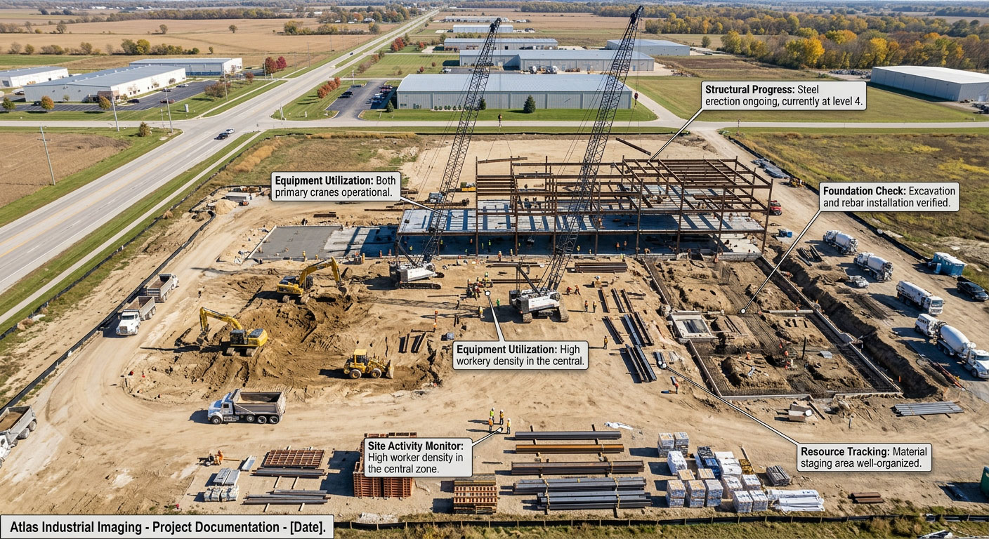 warehouse drone inspection peoria industrial building and yard overview